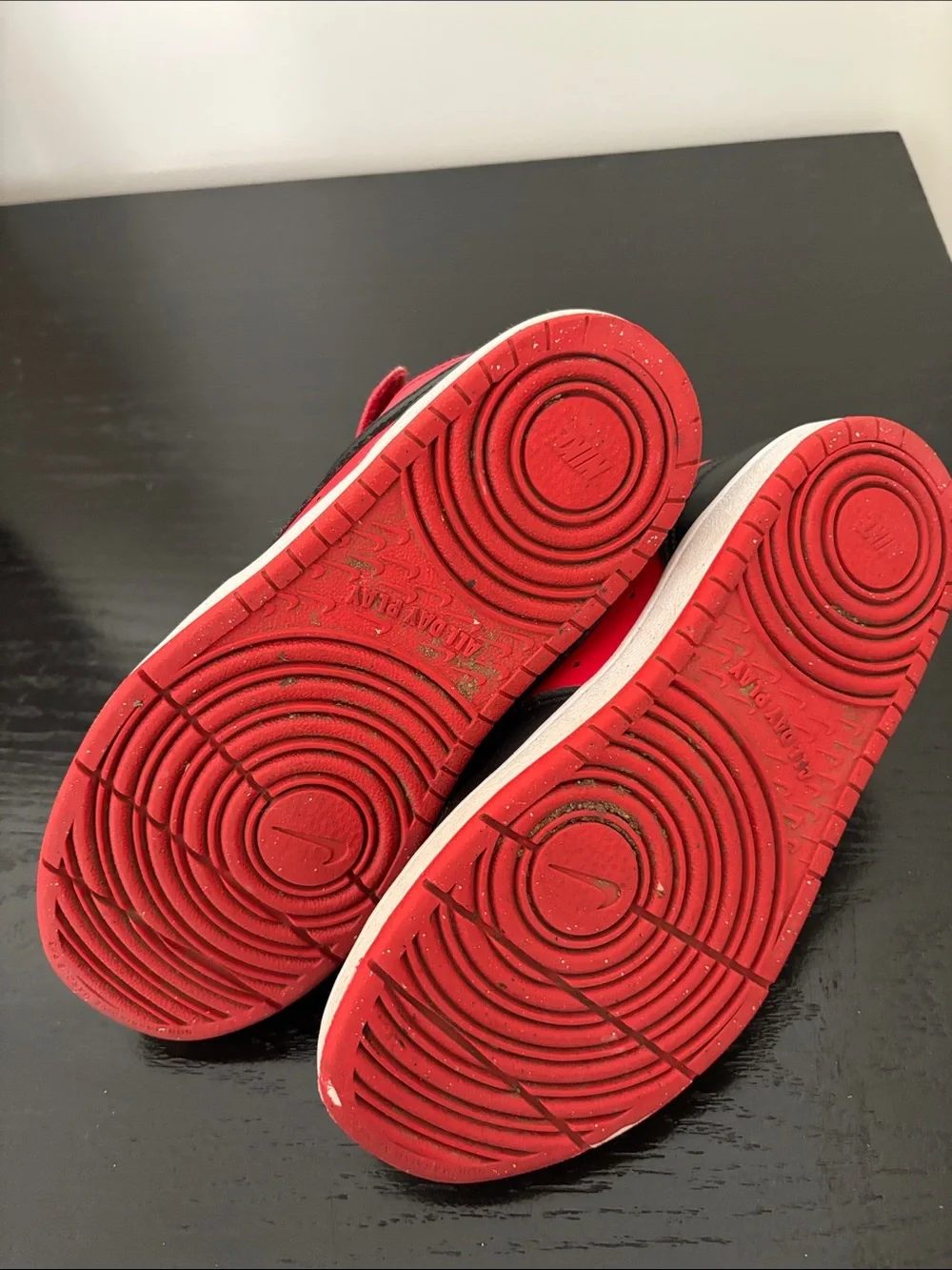 Nike Kids Red and Black Mid-Top Sneakers with Strap